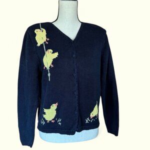 Vintage Fiberworks Artwear Spring Cardigan Womens Size L Chick Embroidery